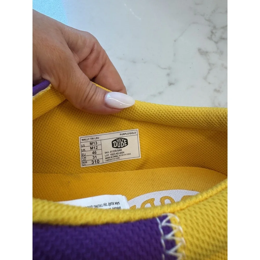 Hey Dude Wally Tri LSU Tigers Shoes Mens Size 13 Purple Gold Slip On Sneakers